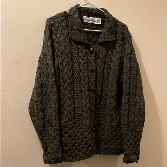 Aran Craft women’s Large Chunky Knit Cardigan Sweater- green - 100% wool - Picture 1 of 5